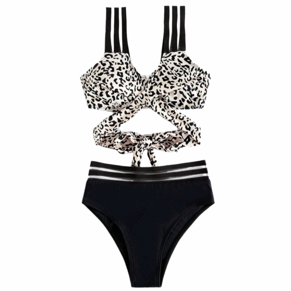Bikini  Swimsuit. 👙 High  Waisted  Contrast  Mesh  Leopard  Random. Size S